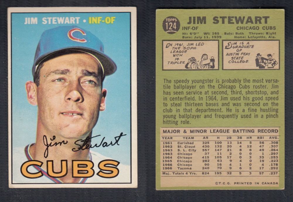 1967 O-PEE-CHEE BASEBALL CARD #124 J. STEWART photo