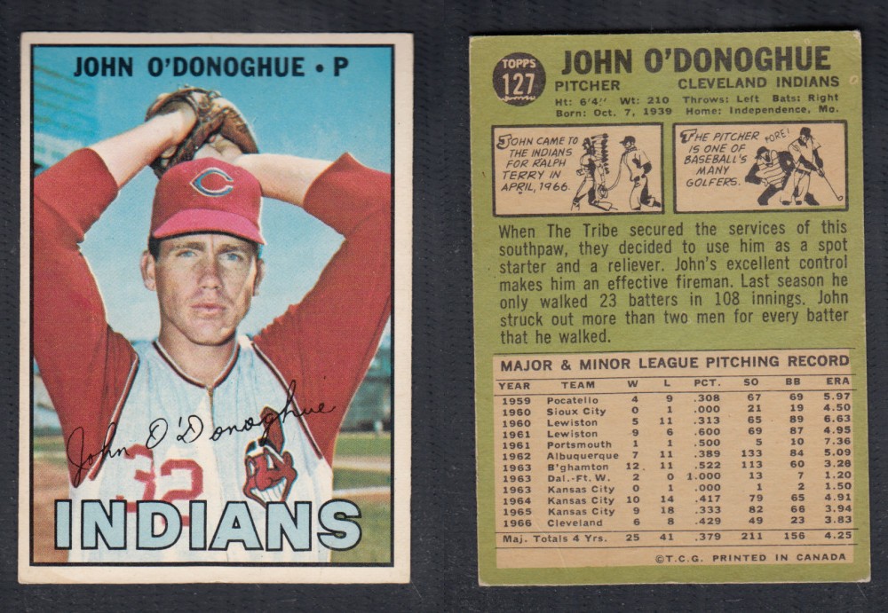 1967 O-PEE-CHEE BASEBALL CARD #127 J. O'DONOGHUE photo 1967 O-PEE-CHEE BASEBALL CARD #127 J. O'DONOGHUE photo