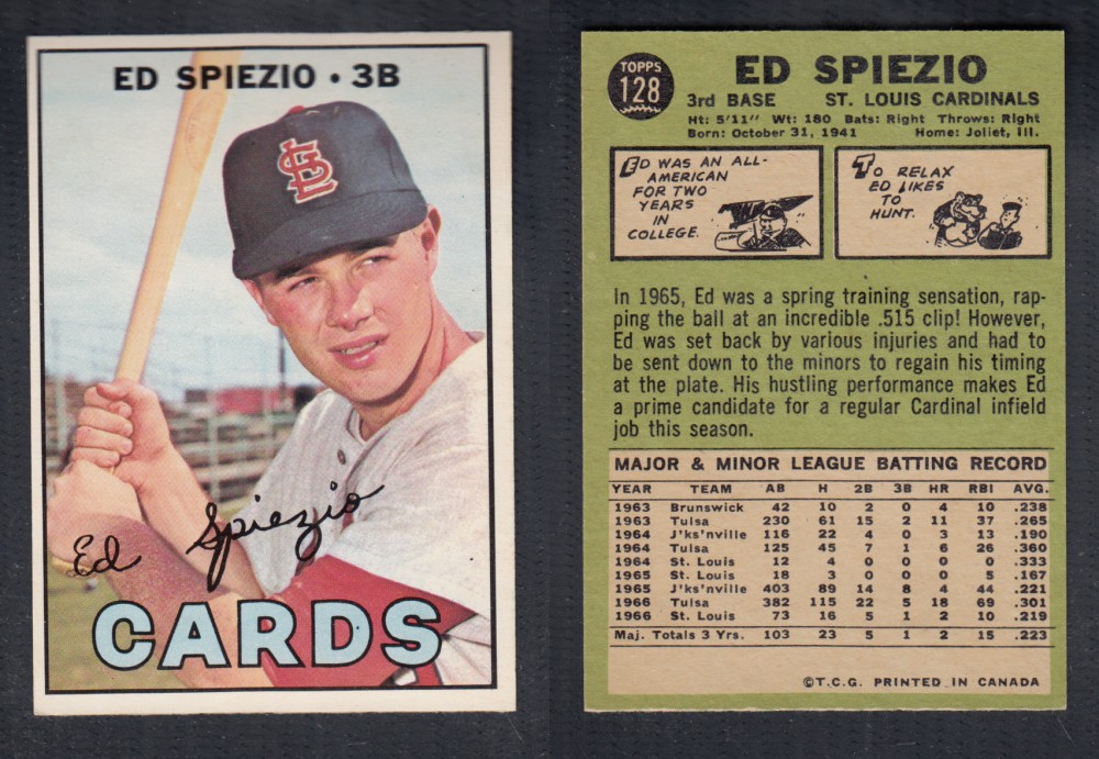 1967 O-PEE-CHEE BASEBALL CARD #128 E. SPIEZIO photo