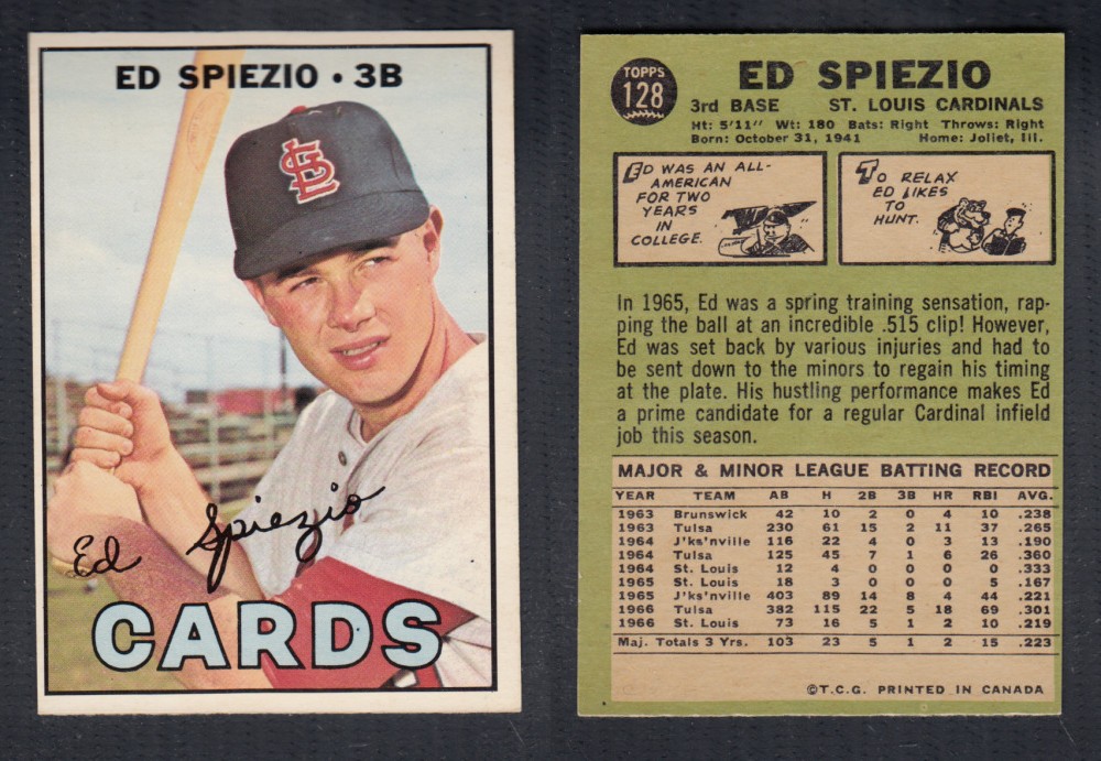 1967 O-PEE-CHEE BASEBALL CARD #128 E. SPIEZIO photo 1967 O-PEE-CHEE BASEBALL CARD #128 E. SPIEZIO photo