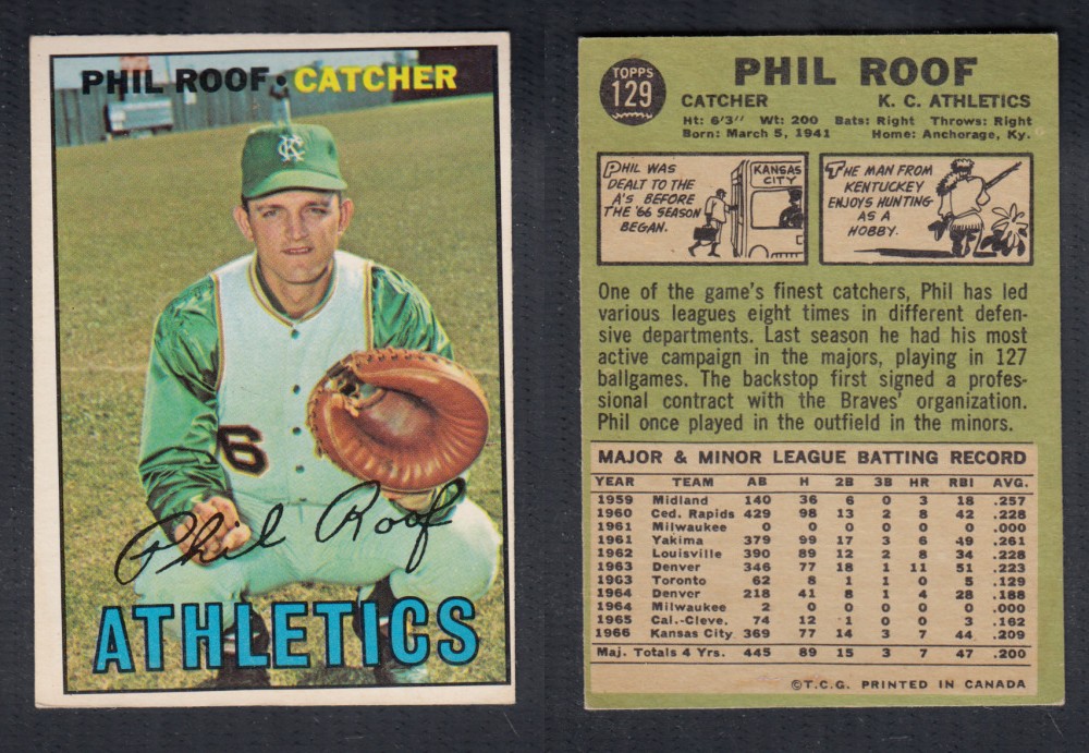 1967 O-PEE-CHEE BASEBALL CARD #129 P. ROOF photo 1967 O-PEE-CHEE BASEBALL CARD #129 P. ROOF photo