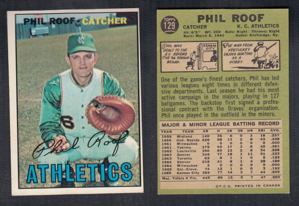 1967 O-PEE-CHEE BASEBALL CARD #129 P. ROOF photo