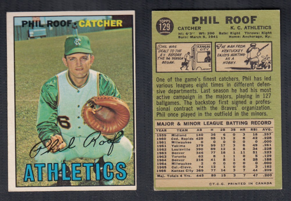 1967 O-PEE-CHEE BASEBALL CARD #129 P. ROOF photo 1967 O-PEE-CHEE BASEBALL CARD #129 P. ROOF photo