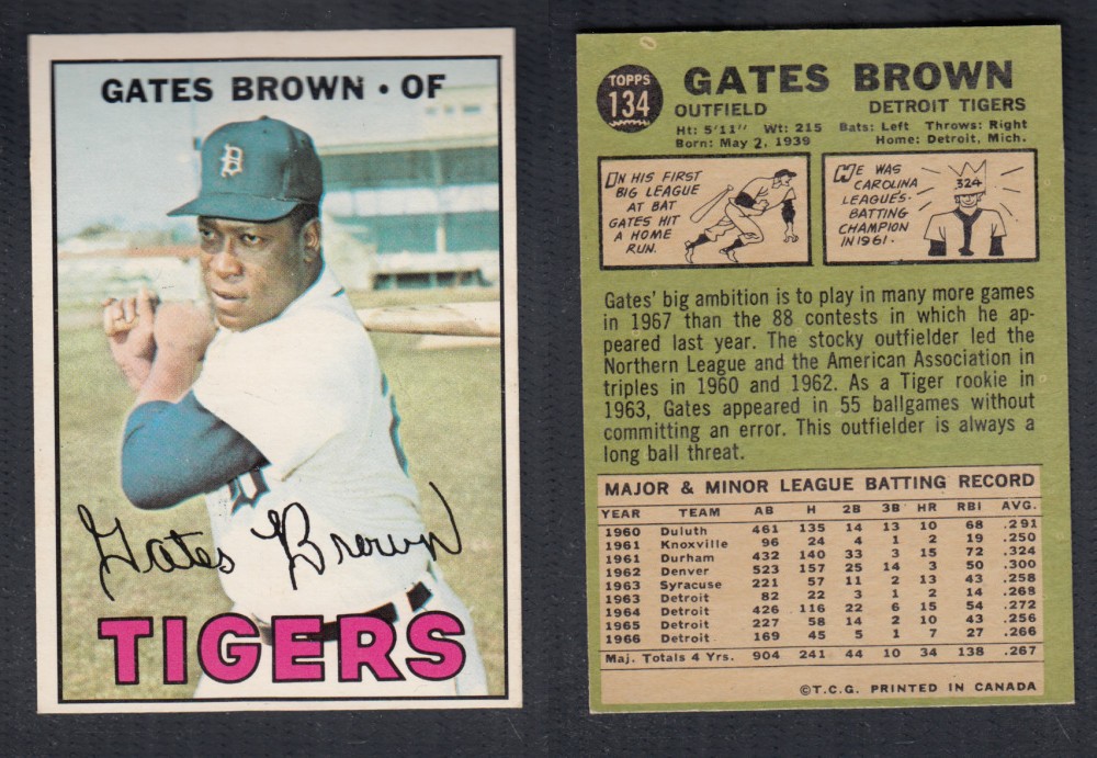 1967 O-PEE-CHEE BASEBALL CARD #134 G. BROWN photo