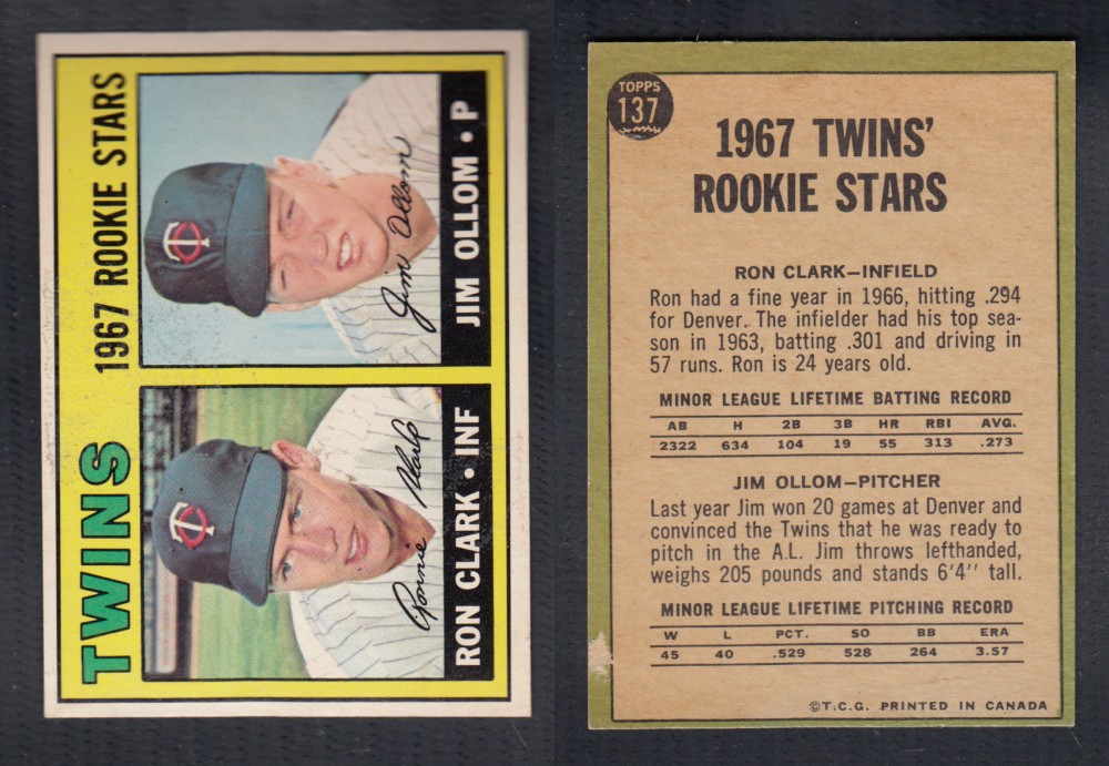 1967 O-PEE-CHEE BASEBALL CARD #137 TWINS ROOKIE STARS photo