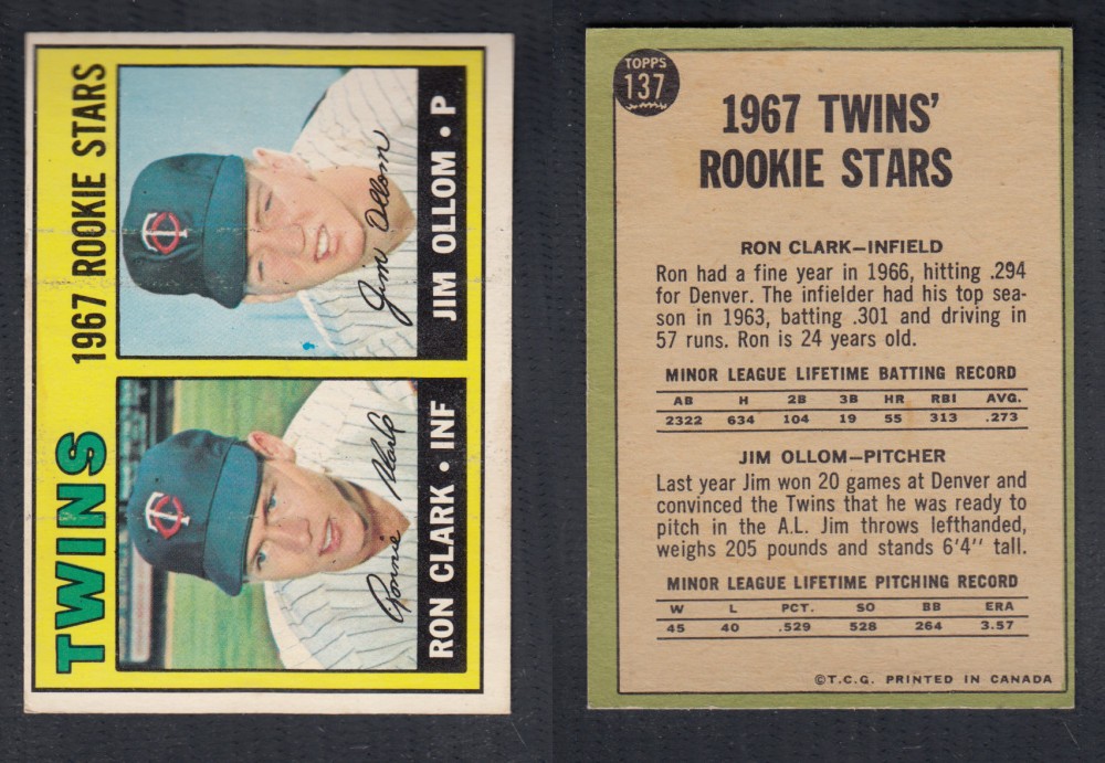 1967 O-PEE-CHEE BASEBALL CARD #137 TWINS ROOKIE STARS photo 1967 O-PEE-CHEE BASEBALL CARD #137 TWINS ROOKIE STARS photo