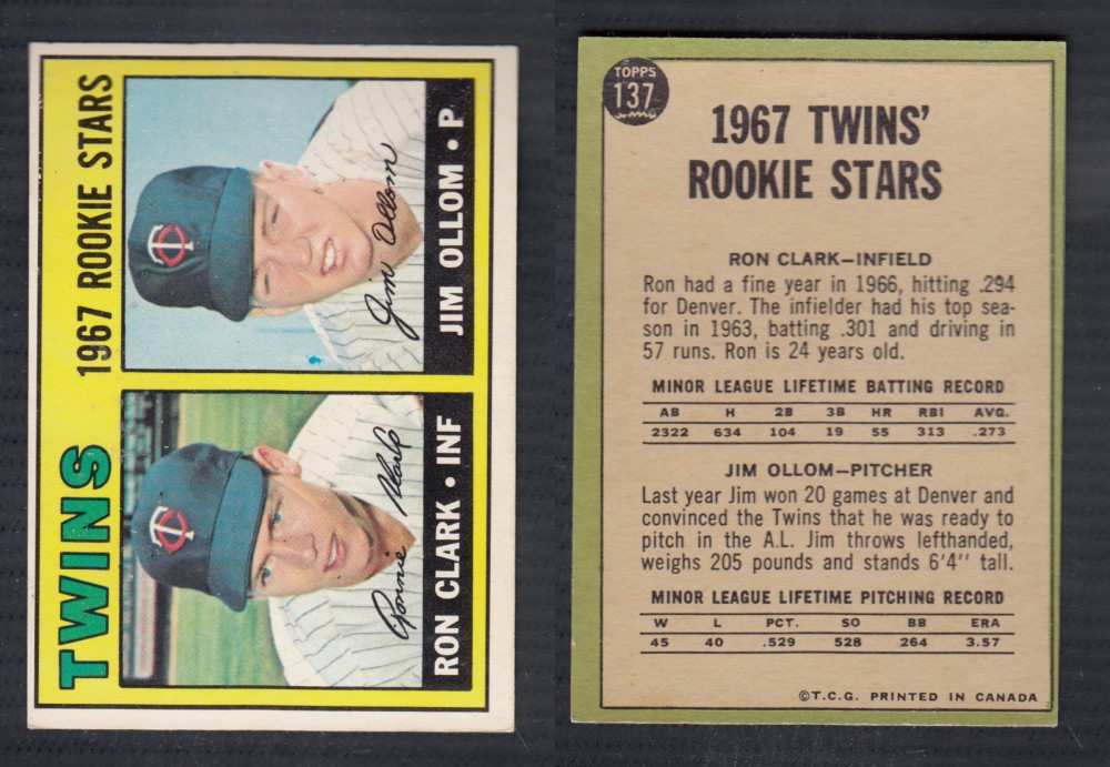 1967 O-PEE-CHEE BASEBALL CARD #137 TWINS ROOKIE STARS photo 1967 O-PEE-CHEE BASEBALL CARD #137 TWINS ROOKIE STARS photo