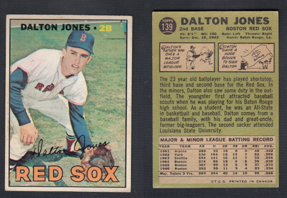 1967 O-PEE-CHEE BASEBALL CARD #139 D. JONES photo