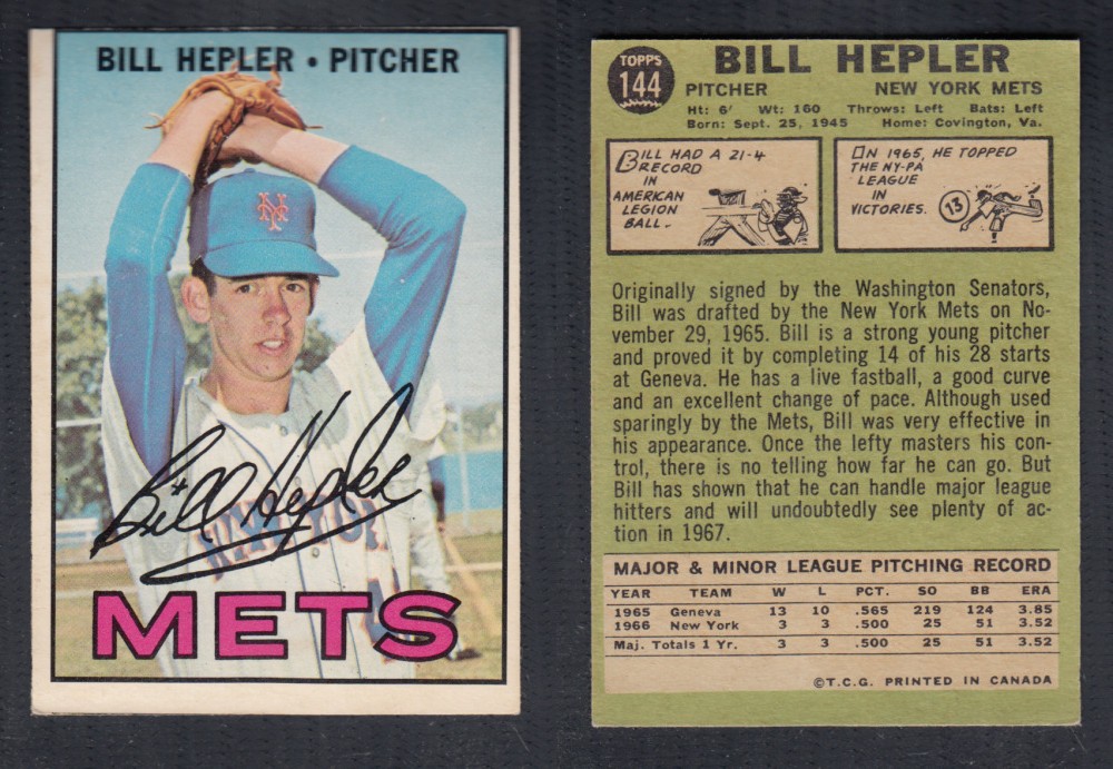 1967 O-PEE-CHEE BASEBALL CARD #144 B. HEPLER photo