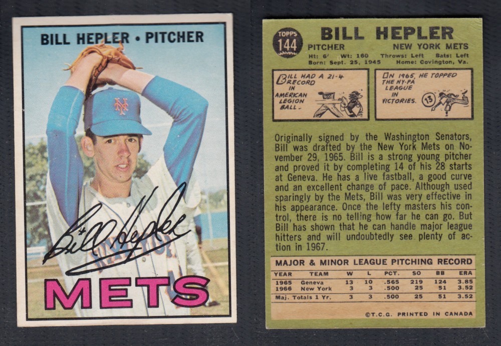 1967 O-PEE-CHEE BASEBALL CARD #144 B. HEPLER photo 1967 O-PEE-CHEE BASEBALL CARD #144 B. HEPLER photo