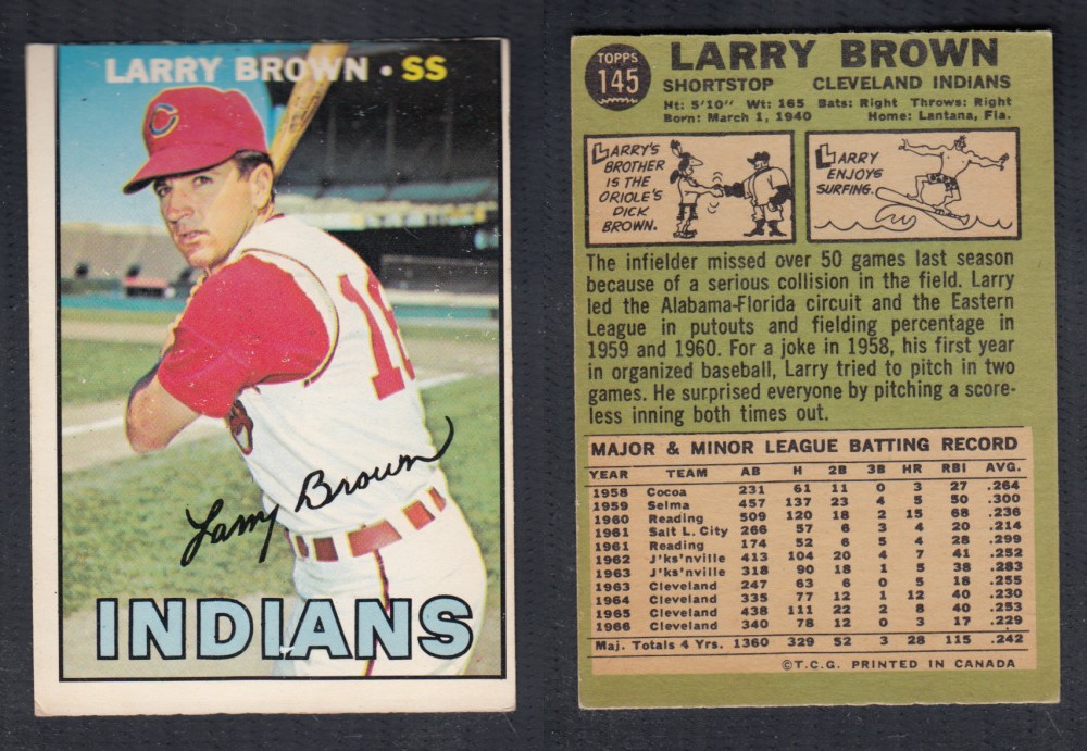 1967 O-PEE-CHEE BASEBALL CARD #145 L. BROWN photo 1967 O-PEE-CHEE BASEBALL CARD #145 L. BROWN photo