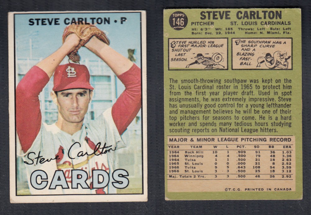 1967 O-PEE-CHEE BASEBALL CARD #146 S. CARLTON photo