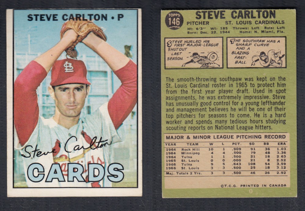 1967 O-PEE-CHEE BASEBALL CARD #146 S. CARLTON photo