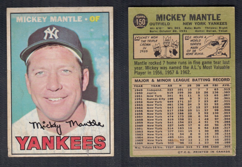 1967 O-PEE-CHEE BASEBALL CARD #150 M. MANTLE photo