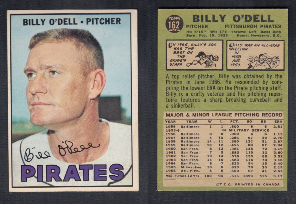1967 O-PEE-CHEE BASEBALL CARD #162 B. O'DELL photo