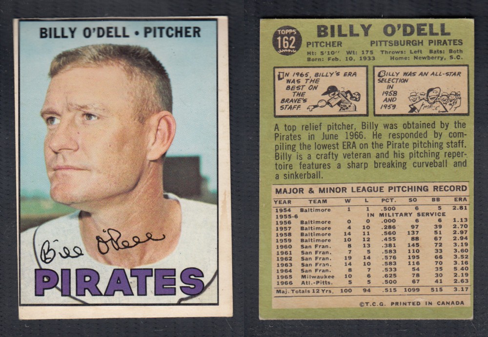 1967 O-PEE-CHEE BASEBALL CARD #162 B. O'DELL photo