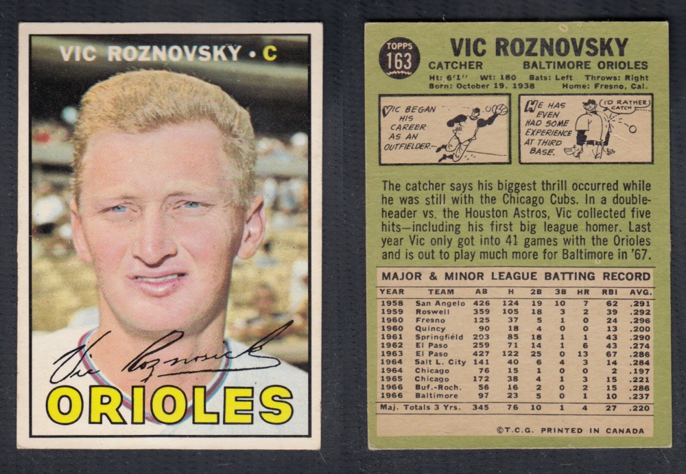 1967 O-PEE-CHEE BASEBALL CARD #163 V. ROZNOVSKY photo 1967 O-PEE-CHEE BASEBALL CARD #163 V. ROZNOVSKY photo
