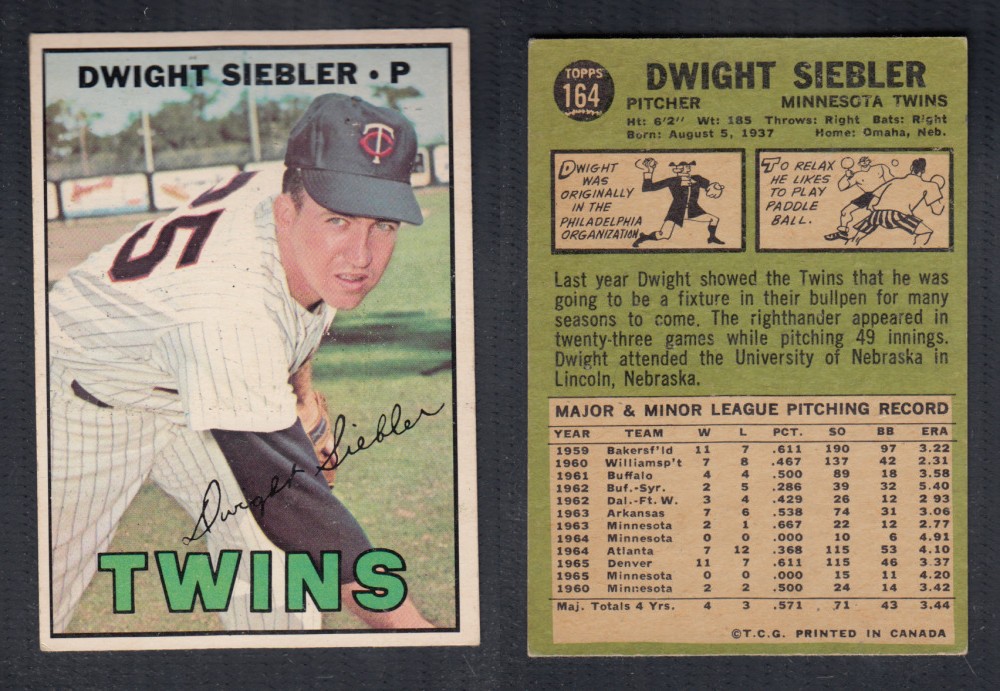 1967 O-PEE-CHEE BASEBALL CARD #164 D. SIEBLER photo 1967 O-PEE-CHEE BASEBALL CARD #164 D. SIEBLER photo
