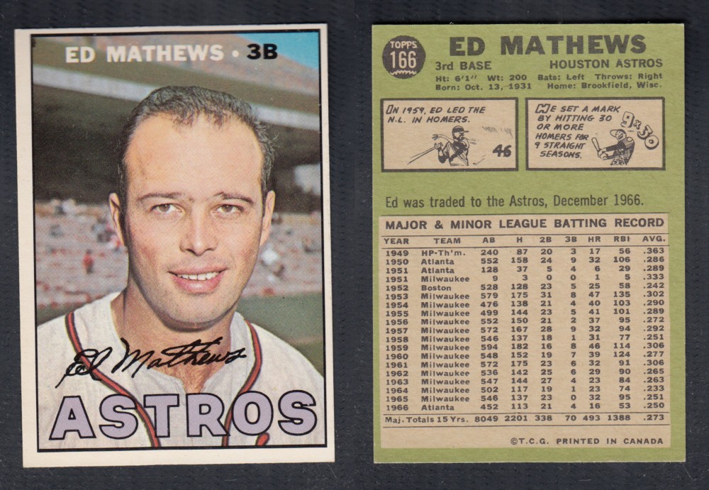 1967 O-PEE-CHEE BASEBALL CARD #166 E. MATHEWS photo