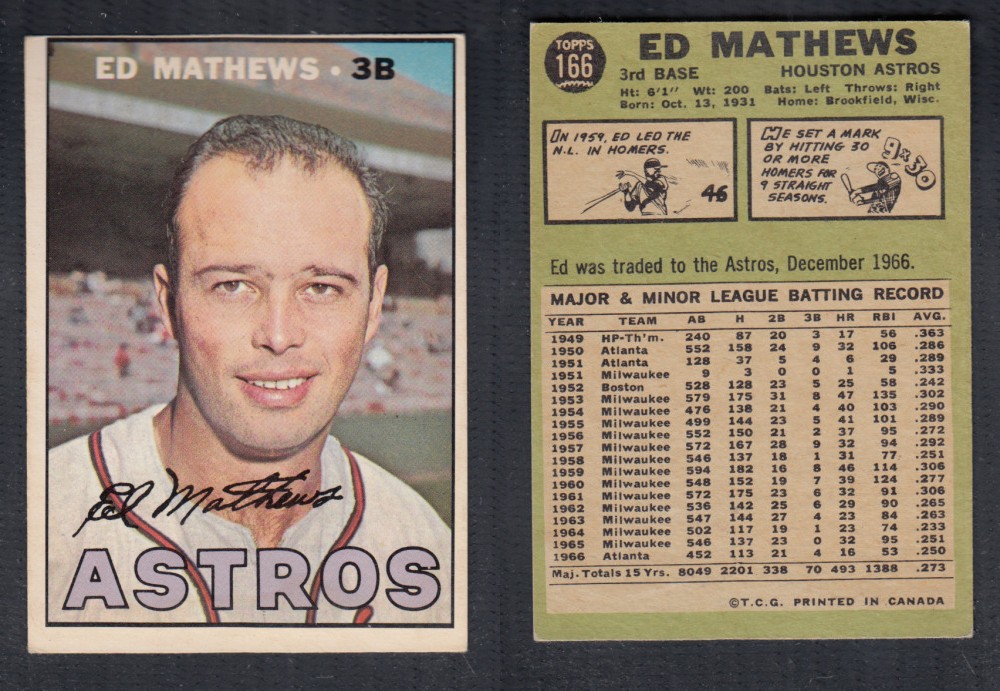 1967 O-PEE-CHEE BASEBALL CARD #166 E. MATHEWS photo 1967 O-PEE-CHEE BASEBALL CARD #166 E. MATHEWS photo