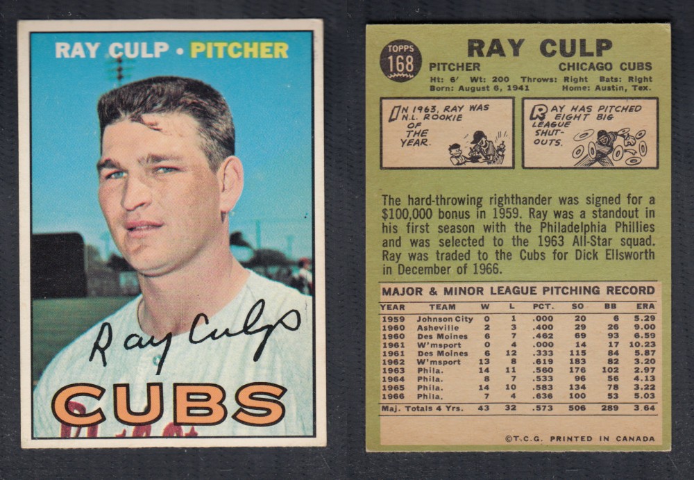 1967 O-PEE-CHEE BASEBALL CARD #168 R. CULP photo 1967 O-PEE-CHEE BASEBALL CARD #168 R. CULP photo