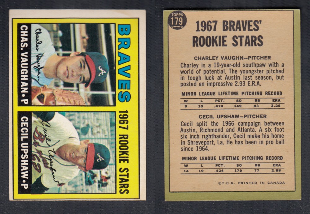 1967 O-PEE-CHEE BASEBALL CARD #179 BRAVES ROOKIE STARS photo