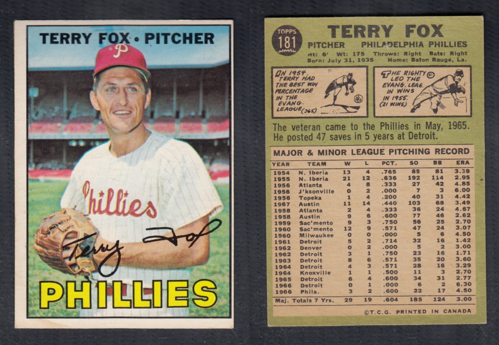 1967 O-PEE-CHEE BASEBALL CARD #181 T. FOX photo 1967 O-PEE-CHEE BASEBALL CARD #181 T. FOX photo
