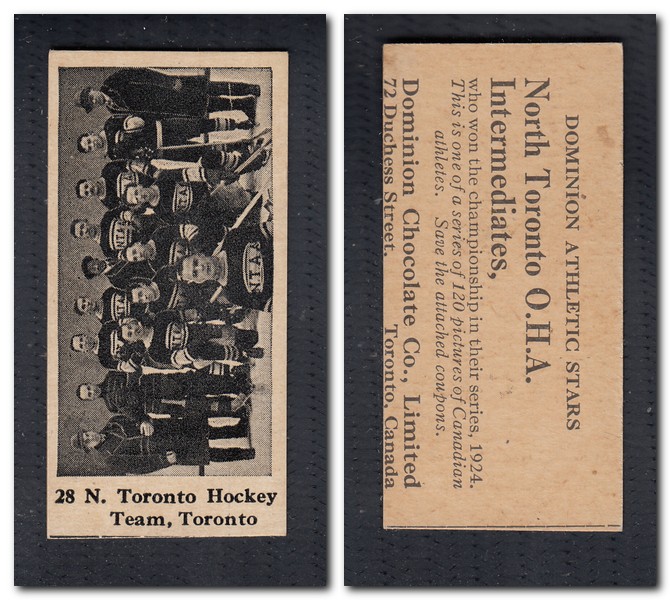 1925 V31 DOMINION CHOCOLATE #28 TORONTO HOCKEY TEAM CARD photo