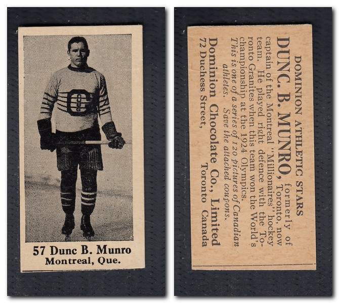 1925 V31 DOMINION CHOCOLATE #57 D. B. MUNRO HOCKEY CARD photo