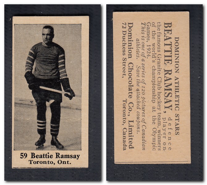 1925 V31 DOMINION CHOCOLATE #59 B. RAMSAY HOCKEY CARD photo