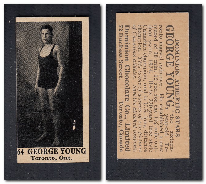 1925 V31 DOMINION CHOCOLATE #64 G. YOUNG SWIMMING CARD photo