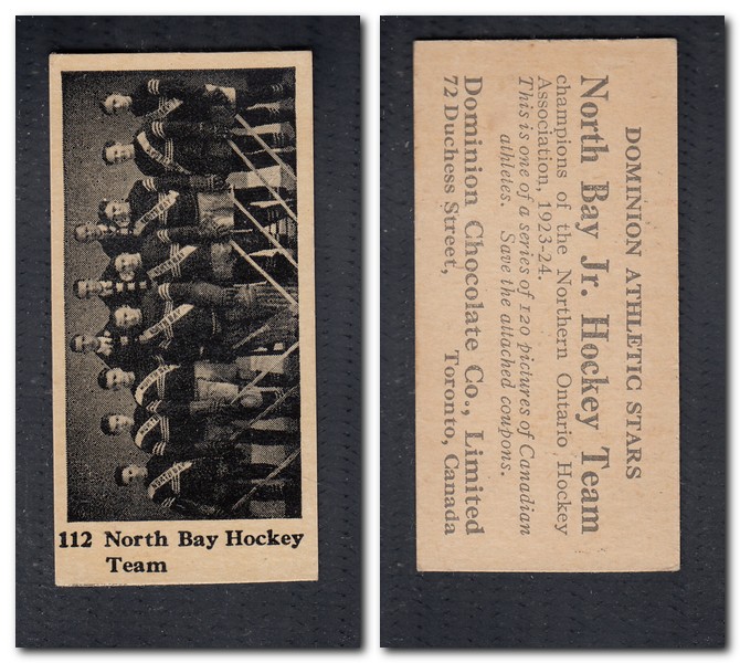 1925 V31 DOMINION CHOCOLATE #112 NORTH BAY JR. HOCKEY TEAM CARD photo