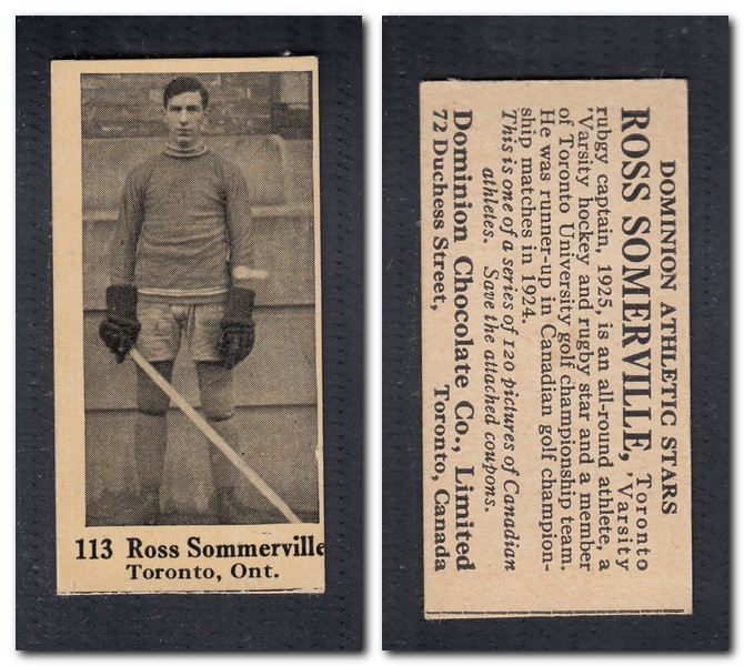 1925 V31 DOMINION CHOCOLATE #113 R. SOMMERVILLE HOCKEY CARD photo