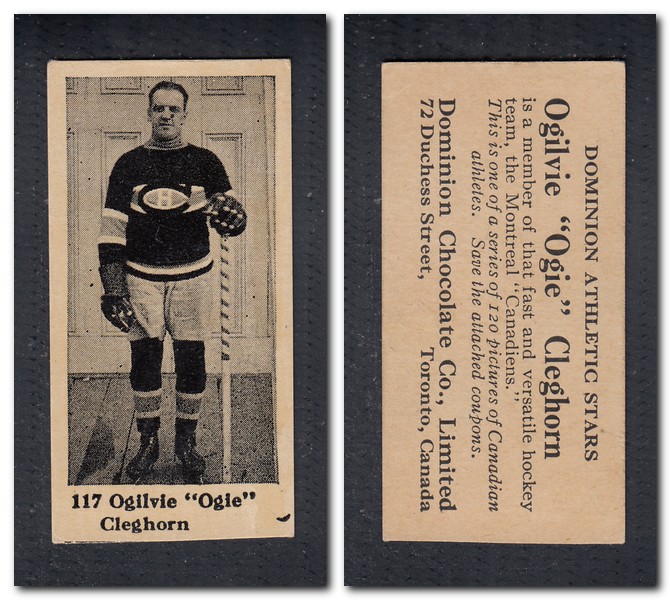 1925 V31 DOMINION CHOCOLATE #117 O. O. CLEGHORN HOCKEY CARD photo