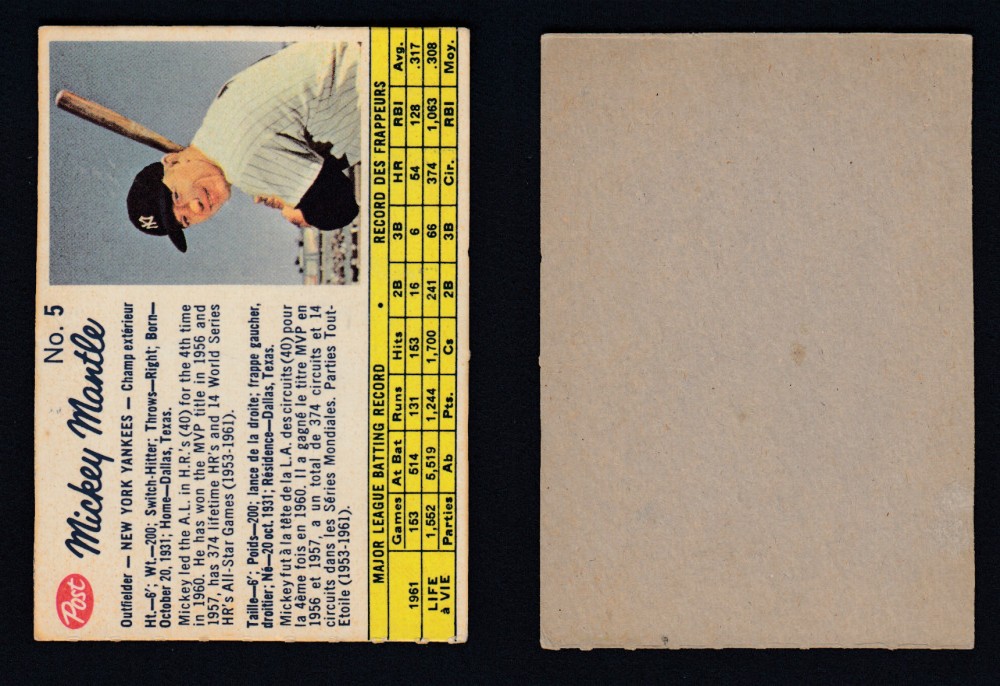1962 POST CANADIAN BASEBALL CARD #5 M. MANTLE photo 1962 POST CANADIAN BASEBALL CARD #5 M. MANTLE photo