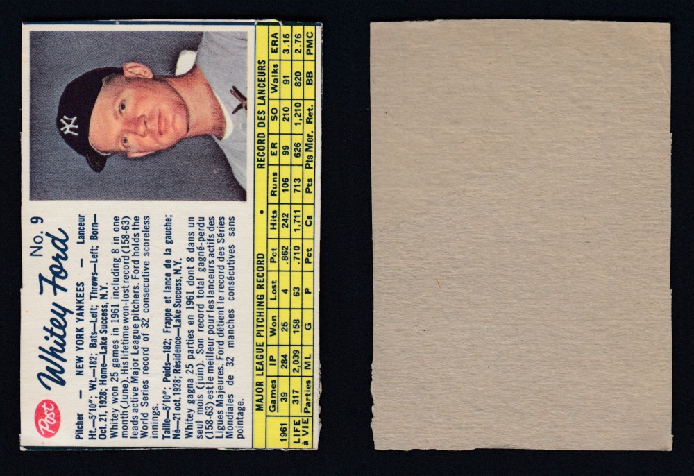 1962 POST CANADIAN BASEBALL CARD #9 W. FORD photo 1962 POST CANADIAN BASEBALL CARD #9 W. FORD photo