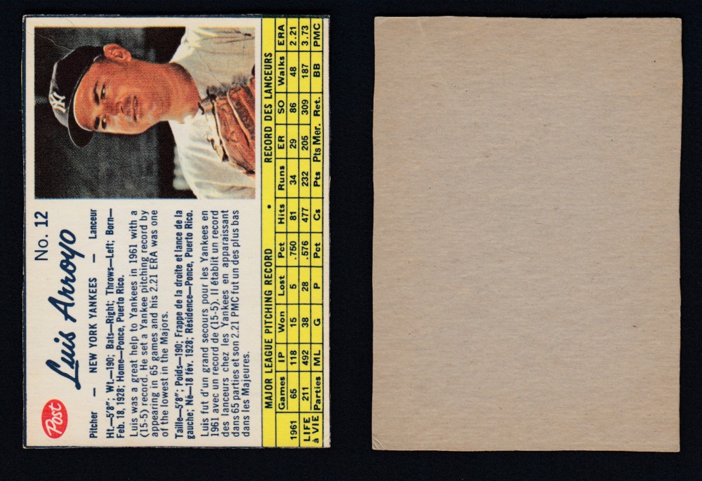 1962 POST CANADIAN BASEBALL CARD #12 L. ARROYO photo