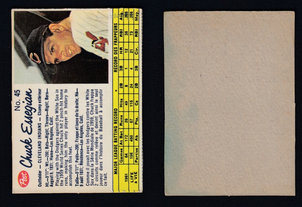 1962 POST CANADIAN BASEBALL CARD #45 C. ESSEGIAN photo 1962 POST CANADIAN BASEBALL CARD #45 C. ESSEGIAN photo