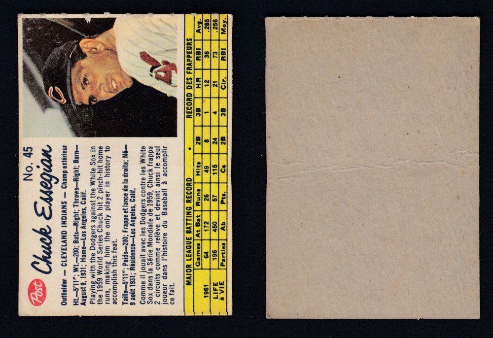 1962 POST CANADIAN BASEBALL CARD #45 C. ESSEGIAN photo 1962 POST CANADIAN BASEBALL CARD #45 C. ESSEGIAN photo