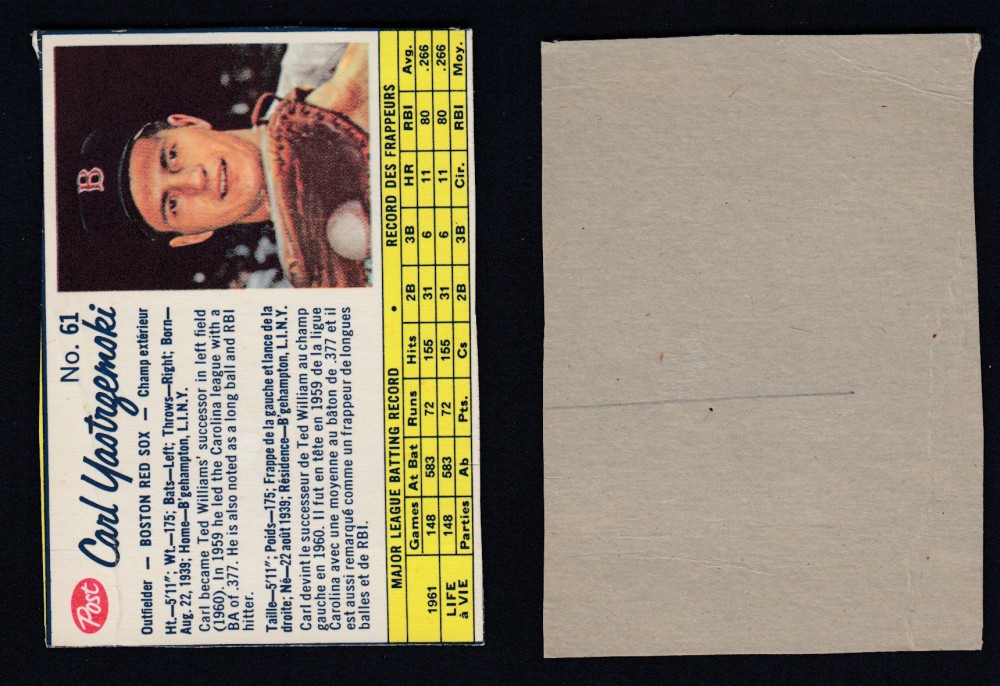 1962 POST CANADIAN BASEBALL CARD #61 C. YASTRZEMSKI photo 1962 POST CANADIAN BASEBALL CARD #61 C. YASTRZEMSKI photo