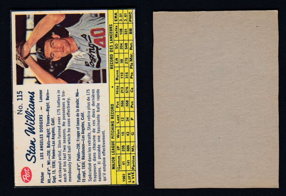 1962 POST CANADIAN BASEBALL CARD #115 S. WILLIAMS photo