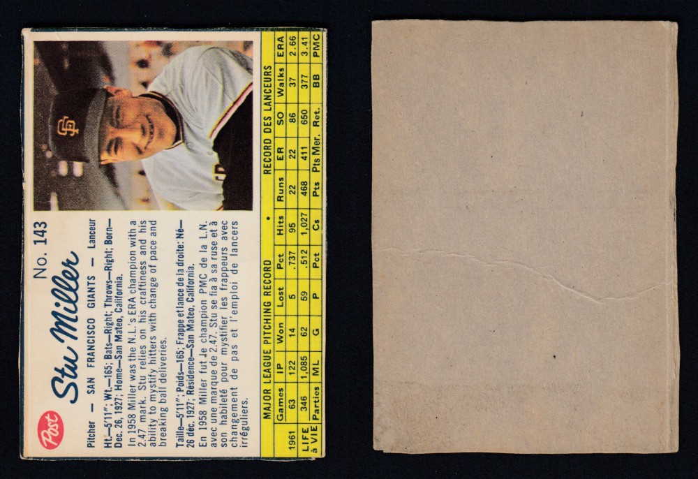 1962 POST CANADIAN BASEBALL CARD #143 S. MILLER photo 1962 POST CANADIAN BASEBALL CARD #143 S. MILLER photo