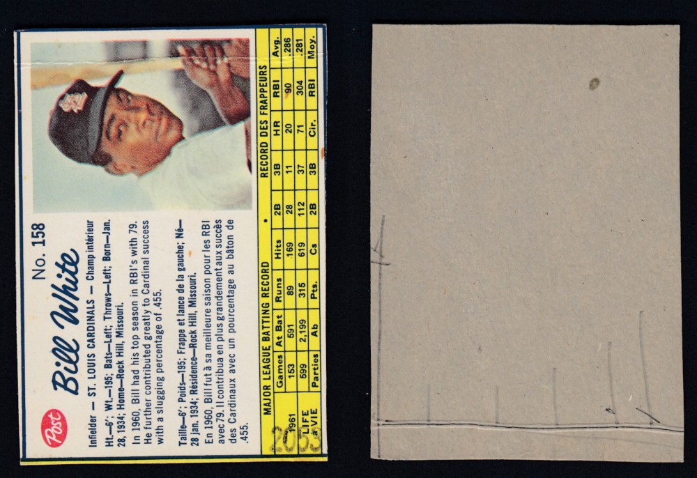 1962 POST CANADIAN BASEBALL CARD #158 B. WHITE photo