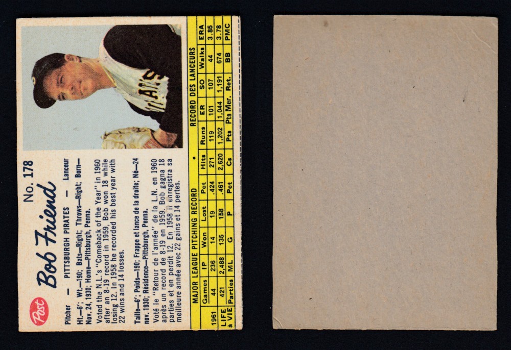 1962 POST CANADIAN BASEBALL CARD #178 B. FRIEND photo 1962 POST CANADIAN BASEBALL CARD #178 B. FRIEND photo