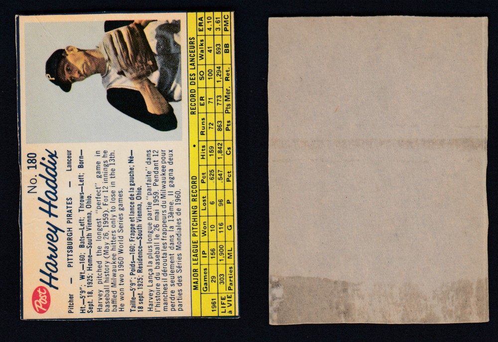 1962 POST CANADIAN BASEBALL CARD #180 H. HADDIX photo
