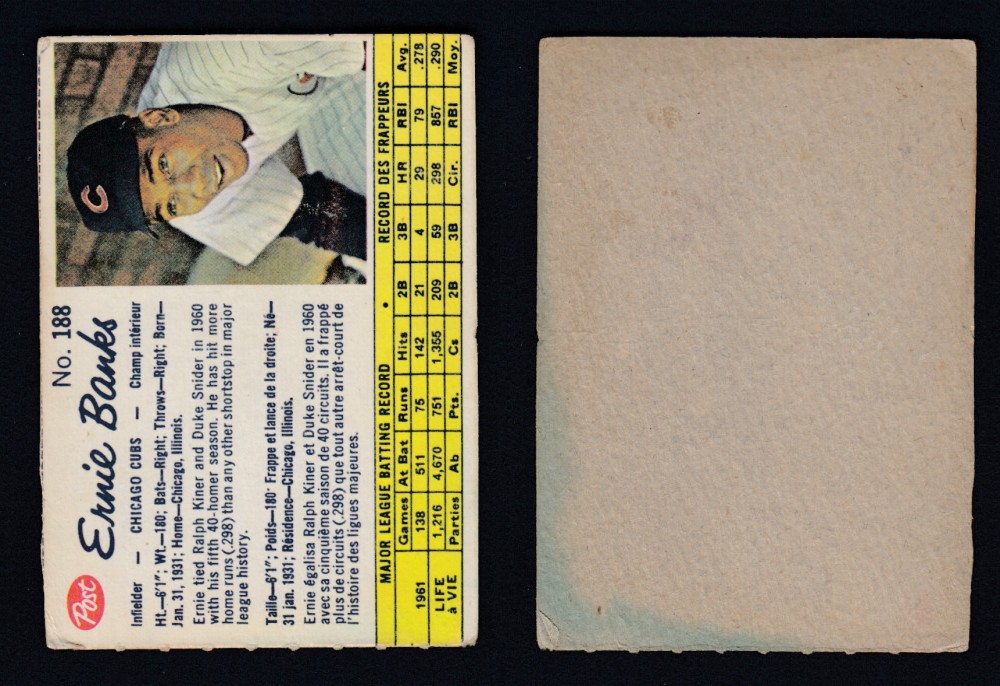 1962 POST CANADIAN BASEBALL CARD #188 E. BANKS photo 1962 POST CANADIAN BASEBALL CARD #188 E. BANKS photo