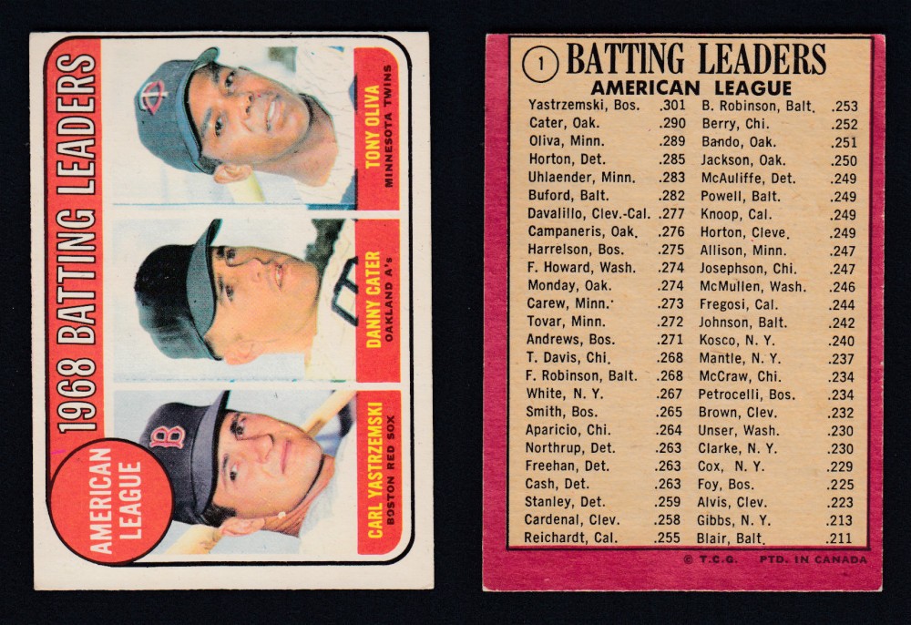 1969 O-PEE-CHEE BASEBALL CARD #1 BATTING LEADERS photo 1969 O-PEE-CHEE BASEBALL CARD #1 BATTING LEADERS photo
