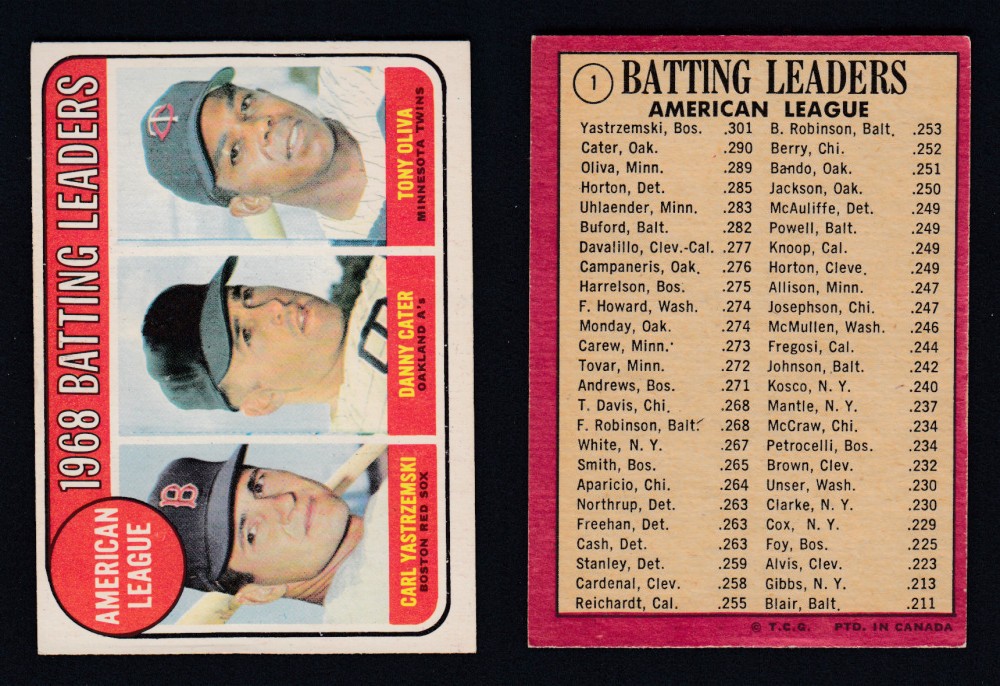 1969 O-PEE-CHEE BASEBALL CARD #1 BATTING LEADERS photo