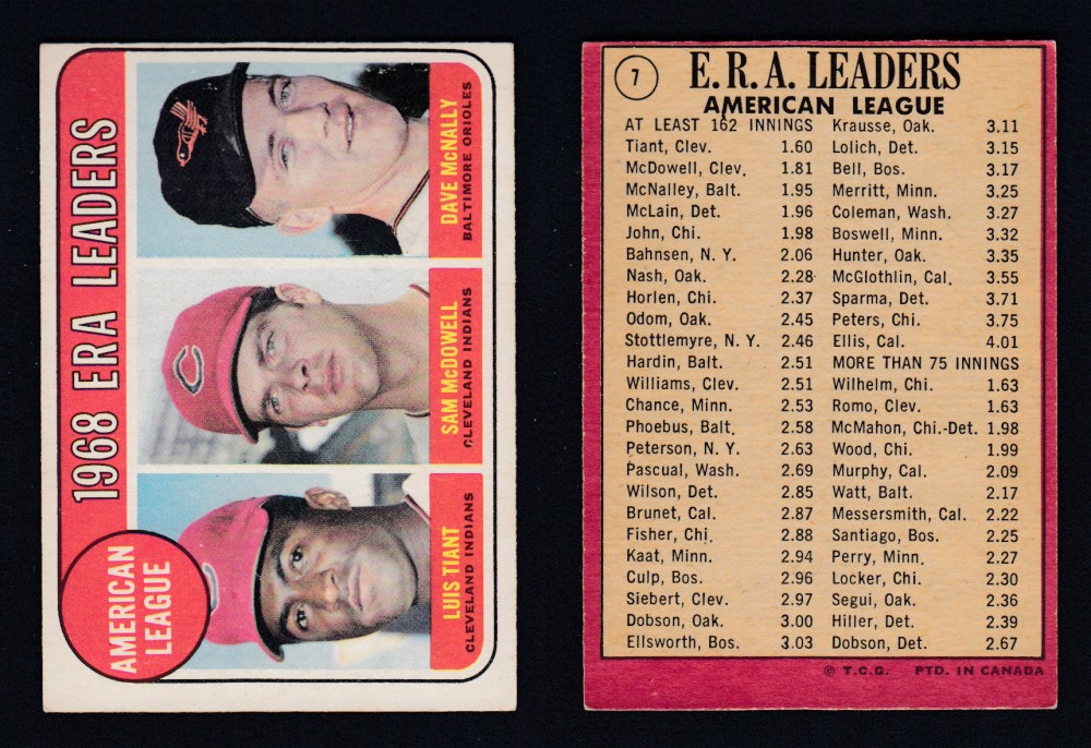 1969 O-PEE-CHEE BASEBALL CARD #7 ERA LEADERS photo 1969 O-PEE-CHEE BASEBALL CARD #7 ERA LEADERS photo