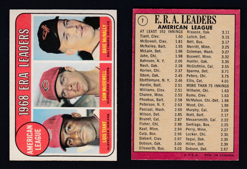 1969 O-PEE-CHEE BASEBALL CARD #7 ERA LEADERS photo 1969 O-PEE-CHEE BASEBALL CARD #7 ERA LEADERS photo